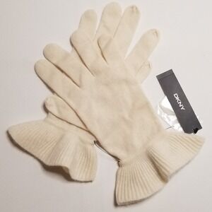 DKNY 100% Cashmere Long Gloves One Size Cream Ivory 90s Y2K